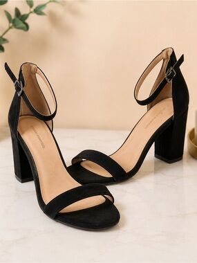 Amazon Essentials Black Block Heel Ankle Strap Sandals